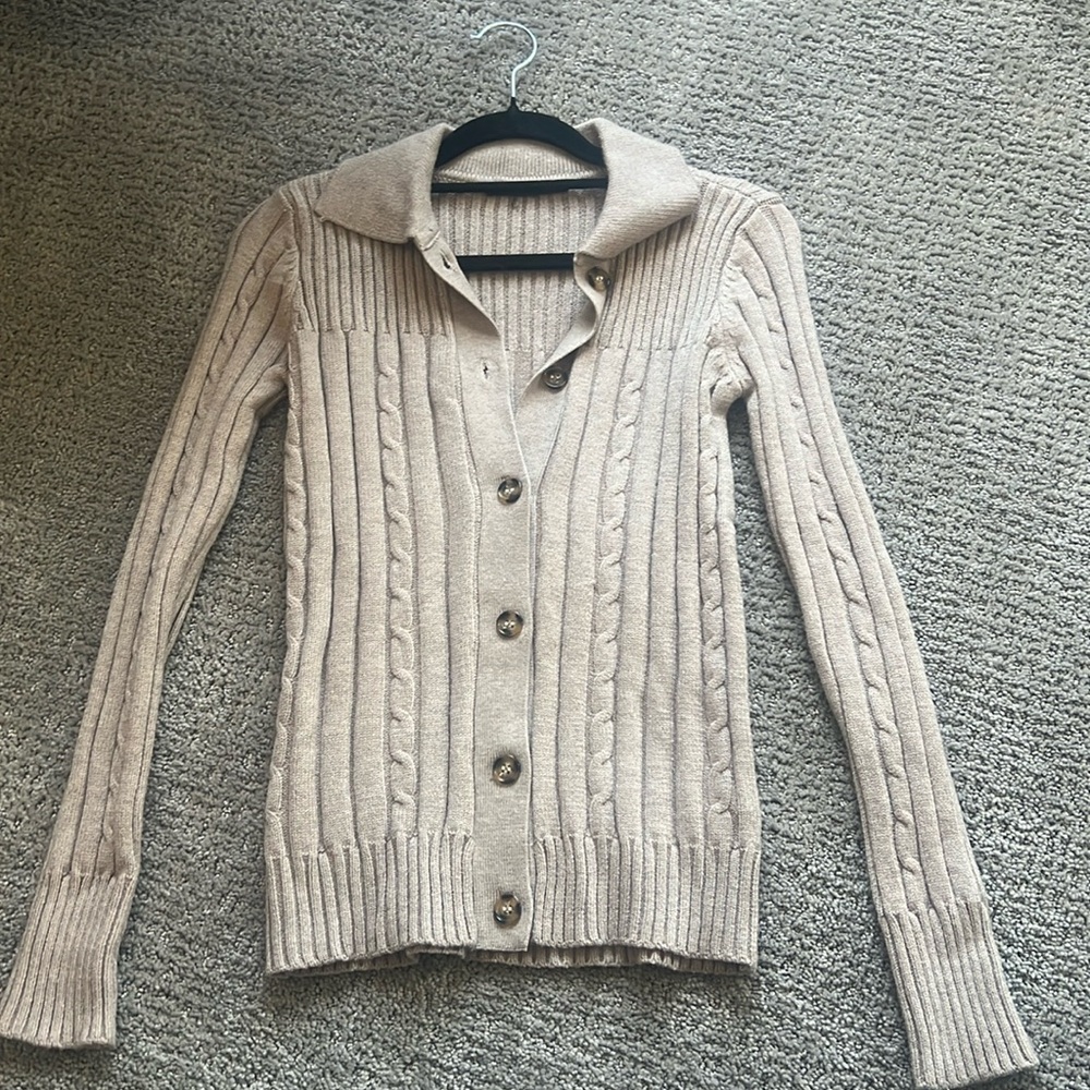 Cyrus Cream Knit Button-Up Colored Sweater XS